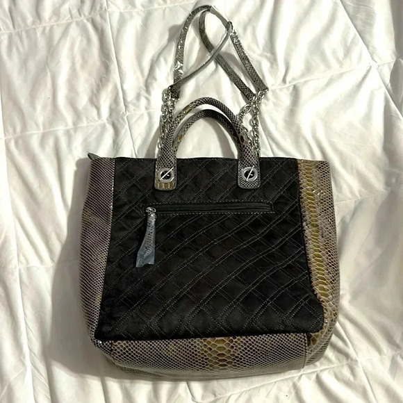 Chico’s Gray Faux-Snakeskin Trim Bag - Picture 1 of 7